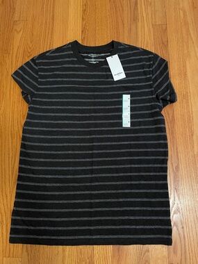 Goodfellow & Co Black and Gray Striped Short Sleeve Crewneck Tee